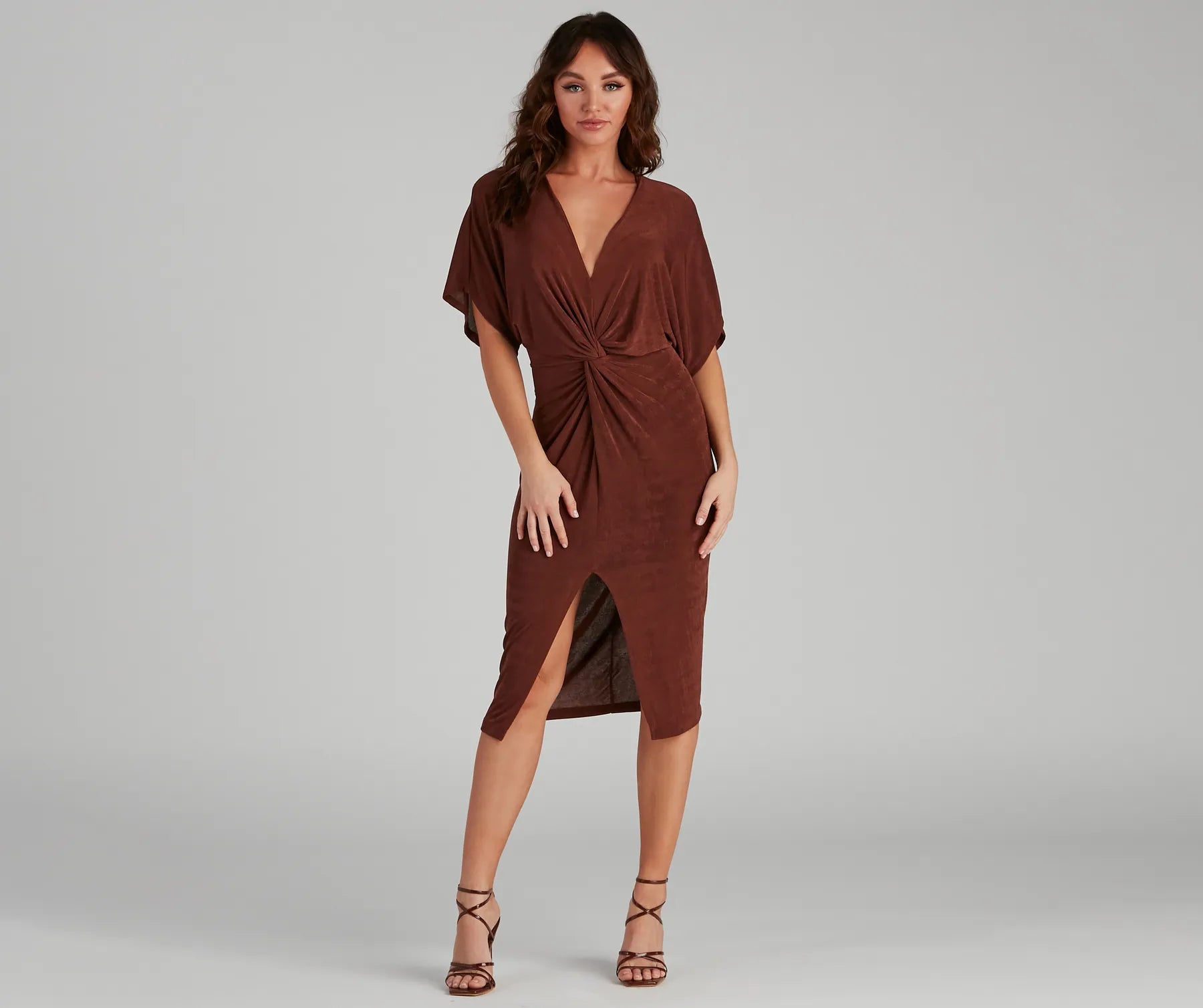 Classy Evening V-Neck Knotted Midi Dress Stylish Off-Shoulder Ruffle Dress