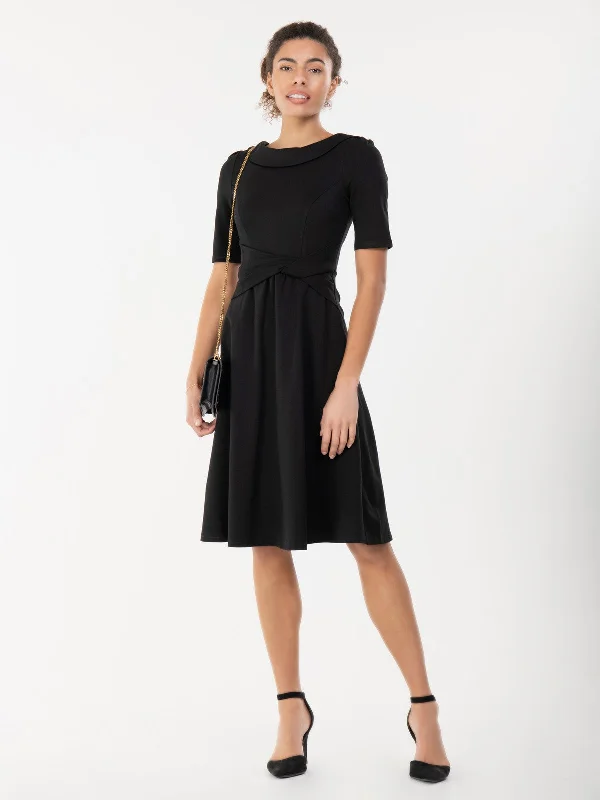 Jolie Moi Fold Over Fit and Flare Midi Dress, Black Fashionable Wide Leg Midi Dress