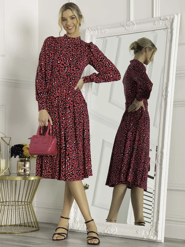 Jolie Moi Vesper Long Sleeve Midi Dress, Magenta Classic Black Midi Dress