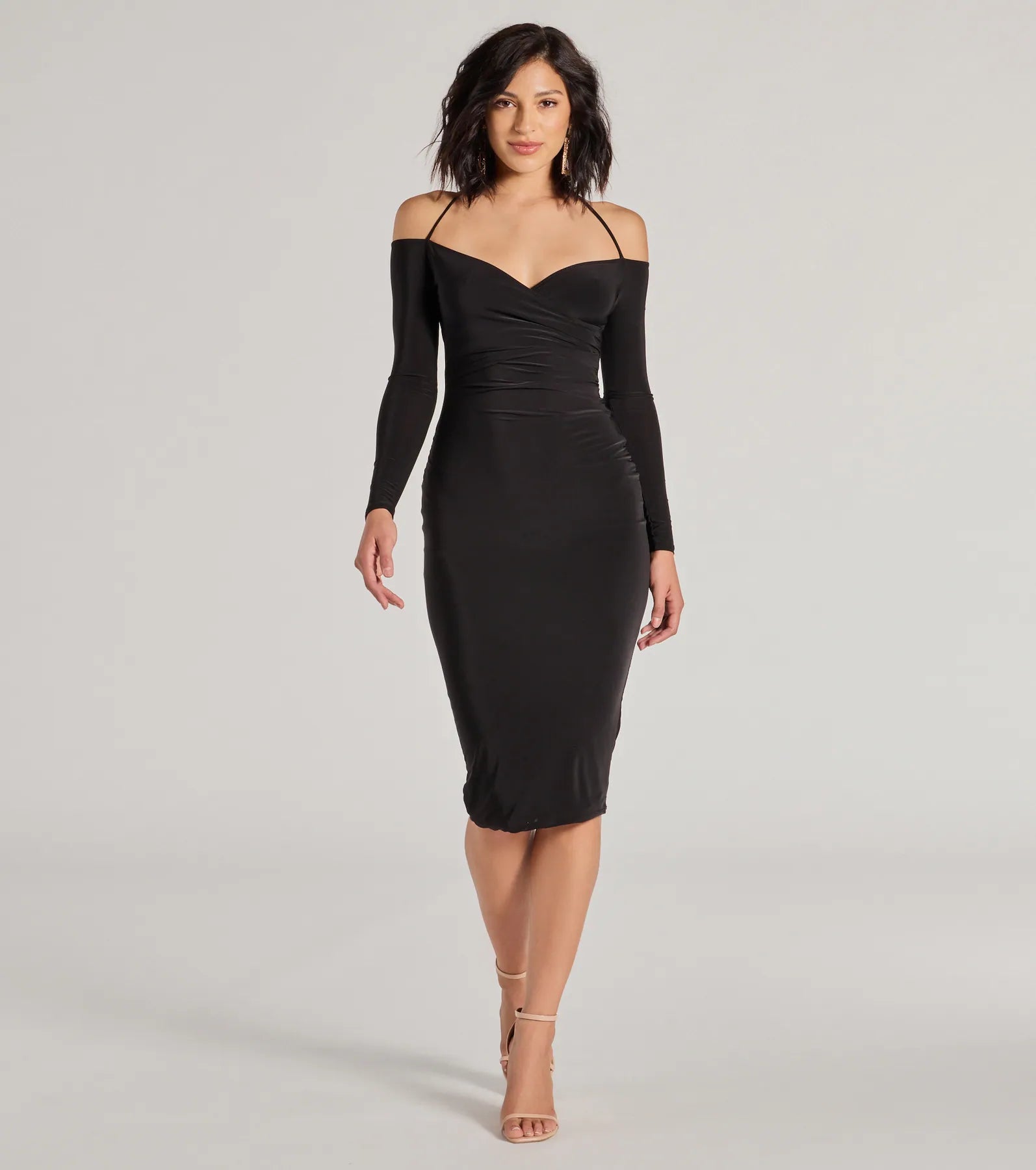 Strike A Pose Long Sleeve Halter Midi Dress Stylish Button-Down Midi Dress