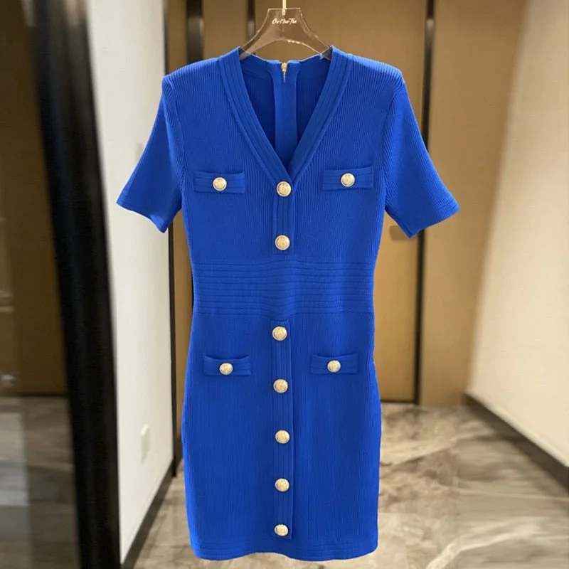 New Autumn Blue/white/black Knitted Dresses for Women 2022 Designers Casual V-neck Short Sleeve Mini Dress Female Vestidos Elegant Velvet Mini Dress