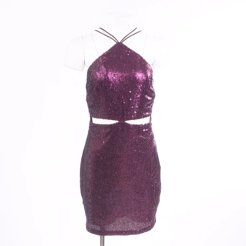 Purple Solid Mini Dress Cozy Knit Mini Dress