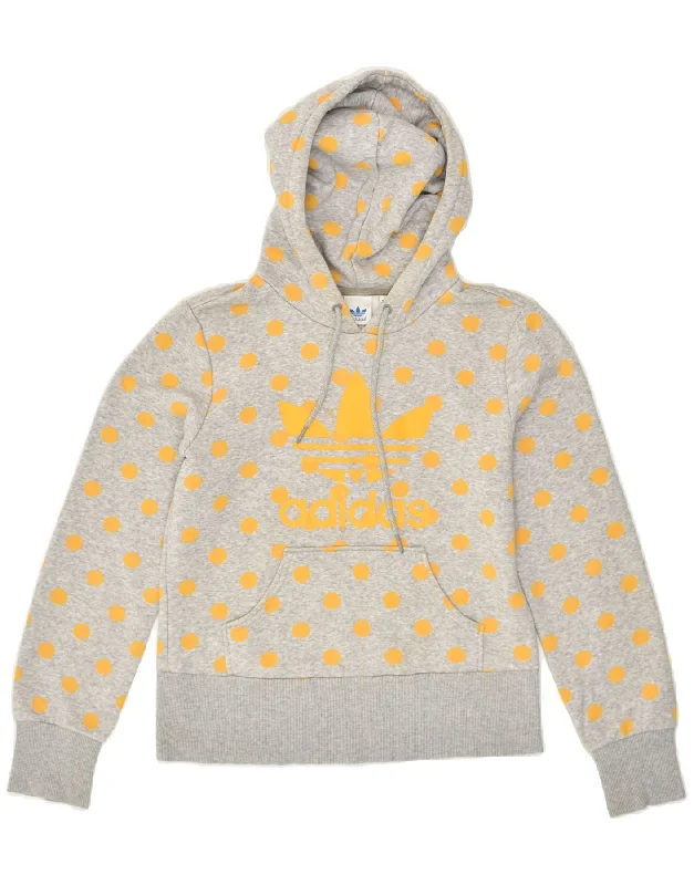 ADIDAS Womens Graphic Hoodie Jumper EU 38 Medium Grey Spotted Cotton Hoodie with Toggle Buttons Decorative Unique ADIDAS Womens Graphic Hoodie Jumper EU 38 Medium Grey Spotted Cotton Hoodie with Toggle Buttons Decorative Unique