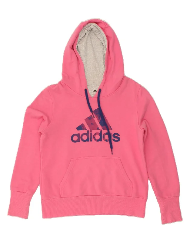 ADIDAS Womens Graphic Hoodie Jumper UK 10 Small Pink Cotton Hoodie with Crew Neck Simple Timeless ADIDAS Womens Graphic Hoodie Jumper UK 10 Small Pink Cotton Hoodie with Crew Neck Simple Timeless