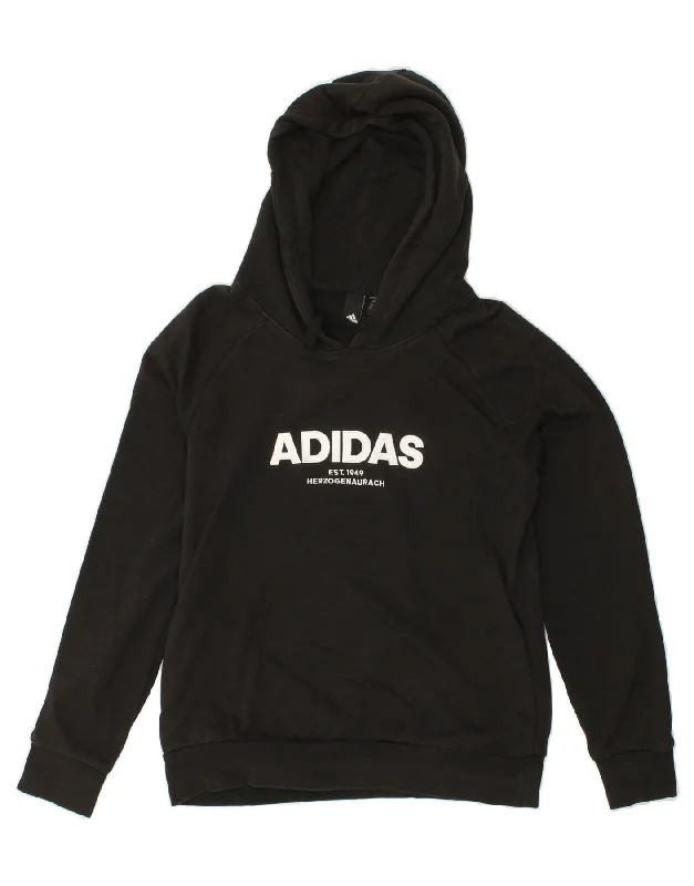 ADIDAS Womens Graphic Hoodie Jumper UK 12/14 Medium Black Cotton Hoodie with Ribbed Cuffs Snug Fit Comfort ADIDAS Womens Graphic Hoodie Jumper UK 12/14 Medium Black Cotton Hoodie with Ribbed Cuffs Snug Fit Comfort