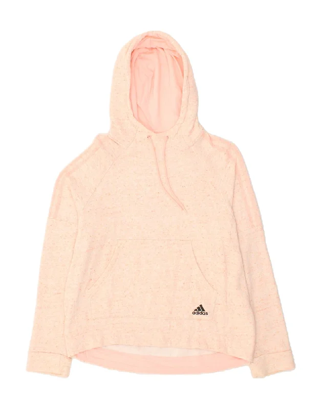 ADIDAS Womens Hoodie Jumper UK 12/14 Medium Pink Flecked Cotton Hoodie with Embroidery Detailed Premium ADIDAS Womens Hoodie Jumper UK 12/14 Medium Pink Flecked Cotton Hoodie with Embroidery Detailed Premium