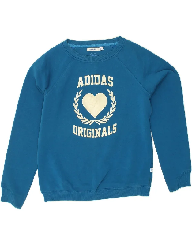 ADIDAS Womens Loose Fit Graphic Sweatshirt Jumper EU 36 XS Blue Cotton Hoodie with Fur Luxurious Winter ADIDAS Womens Loose Fit Graphic Sweatshirt Jumper EU 36 XS Blue Cotton Hoodie with Fur Luxurious Winter