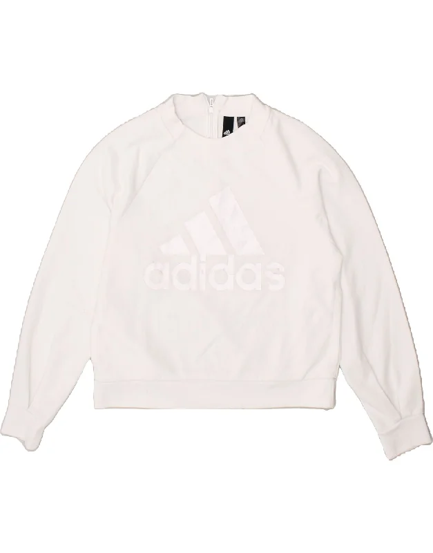 ADIDAS Womens Oversized Crop Graphic Sweatshirt Jumper UK 8/10 Small White Hoodie with Hem Fringe Bohemian Relaxed ADIDAS Womens Oversized Crop Graphic Sweatshirt Jumper UK 8/10 Small White Hoodie with Hem Fringe Bohemian Relaxed