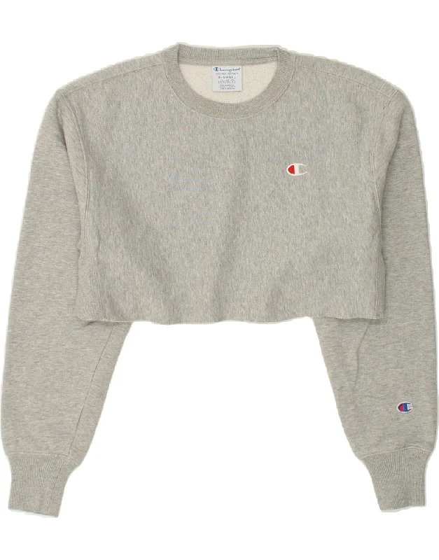CHAMPION Womens Crop Sweatshirt Jumper UK 6 XS Grey Cotton Hoodie with Velcro Closure Adjustable Secure CHAMPION Womens Crop Sweatshirt Jumper UK 6 XS Grey Cotton Hoodie with Velcro Closure Adjustable Secure