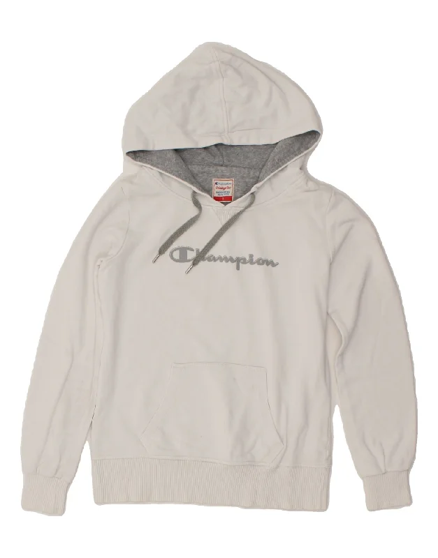 CHAMPION Womens Graphic Hoodie Jumper UK 10 Small Grey Hoodie with Applique Textured Unique CHAMPION Womens Graphic Hoodie Jumper UK 10 Small Grey Hoodie with Applique Textured Unique