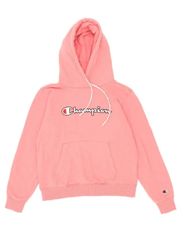 CHAMPION Womens Graphic Hoodie Jumper UK 10 Small Pink Cotton Hoodie with Rolled Sleeves Casual Relaxed CHAMPION Womens Graphic Hoodie Jumper UK 10 Small Pink Cotton Hoodie with Rolled Sleeves Casual Relaxed