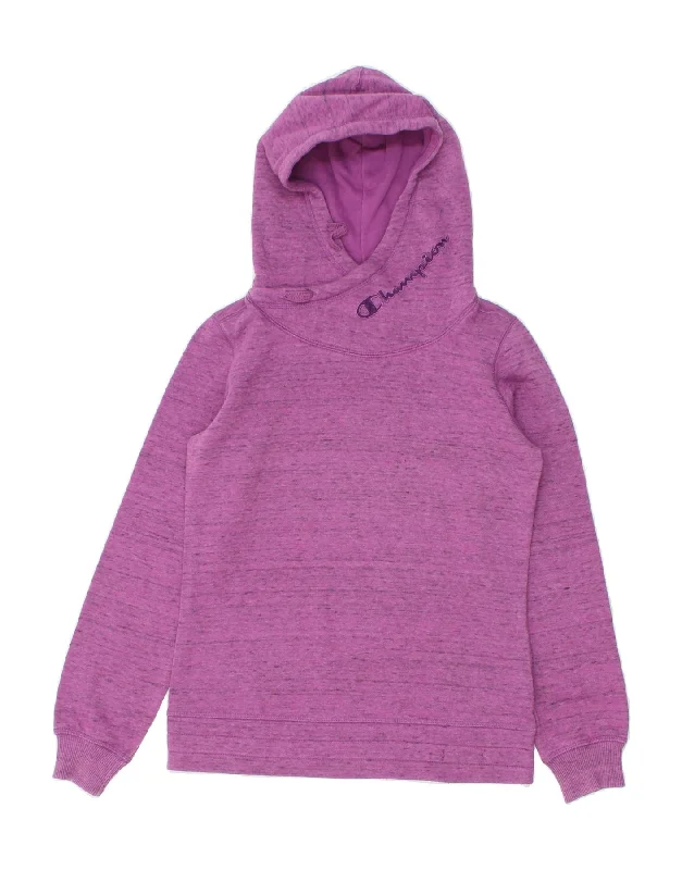 CHAMPION Womens Graphic Hoodie Jumper UK 6 XS Purple Flecked Cotton Hoodie with Logo Branding Identity CHAMPION Womens Graphic Hoodie Jumper UK 6 XS Purple Flecked Cotton Hoodie with Logo Branding Identity