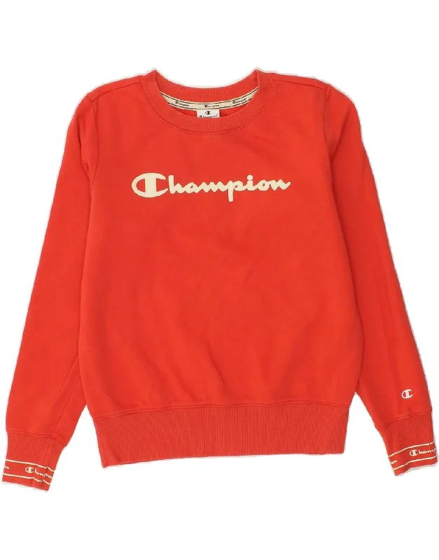 CHAMPION Womens Graphic Sweatshirt Jumper UK 10 Small Red Cotton Hoodie with Elastic Waist Stretchable Comfortable CHAMPION Womens Graphic Sweatshirt Jumper UK 10 Small Red Cotton Hoodie with Elastic Waist Stretchable Comfortable