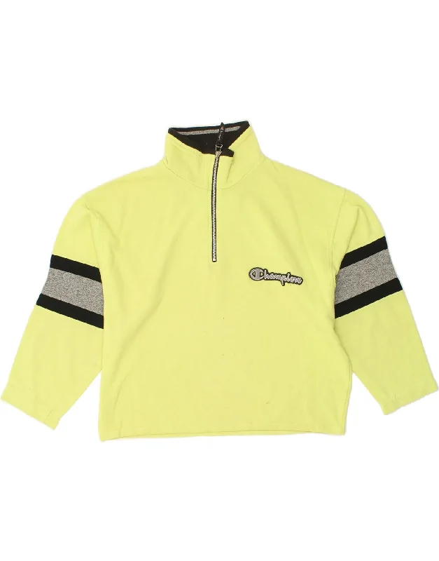 CHAMPION Womens Graphic Zip Neck Sweatshirt Jumper UK 16 Large Yellow Hoodie with Mesh Breathable Sporty CHAMPION Womens Graphic Zip Neck Sweatshirt Jumper UK 16 Large Yellow Hoodie with Mesh Breathable Sporty