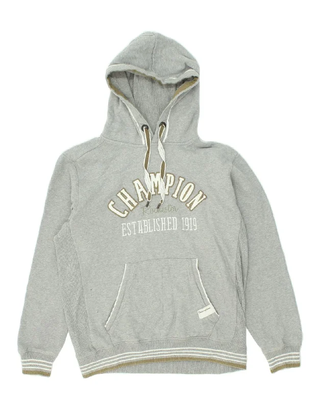 CHAMPION Womens Rochester Graphic Hoodie Jumper UK 16 Large Grey Cotton Hoodie with Hem Patch Decorative Personalized CHAMPION Womens Rochester Graphic Hoodie Jumper UK 16 Large Grey Cotton Hoodie with Hem Patch Decorative Personalized