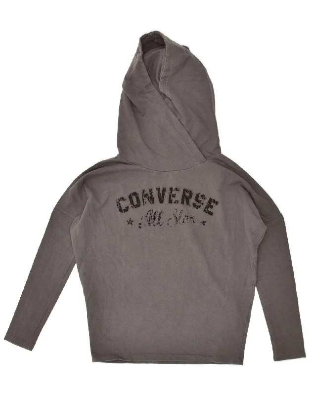 CONVERSE Womens Oversized Graphic Hoodie Jumper UK 6 XS Grey Cotton Hoodie with Tied Waist Feminine Flattering CONVERSE Womens Oversized Graphic Hoodie Jumper UK 6 XS Grey Cotton Hoodie with Tied Waist Feminine Flattering
