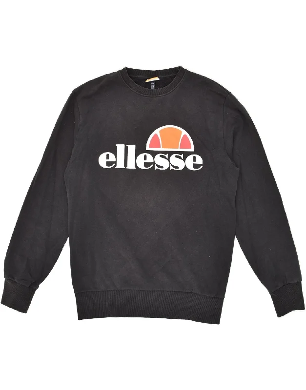 ELLESSE Womens Graphic Sweatshirt Jumper UK 14 Large Black Cotton Hoodie with Metallic Shiny Futuristic ELLESSE Womens Graphic Sweatshirt Jumper UK 14 Large Black Cotton Hoodie with Metallic Shiny Futuristic