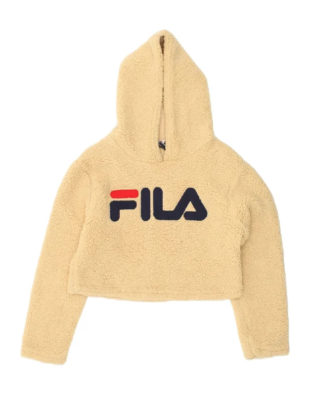 FILA Womens Hooded Fleece Jumper UK 10 Small Beige Polyester Hoodie with Half-Zip Sporty Casual FILA Womens Hooded Fleece Jumper UK 10 Small Beige Polyester Hoodie with Half-Zip Sporty Casual