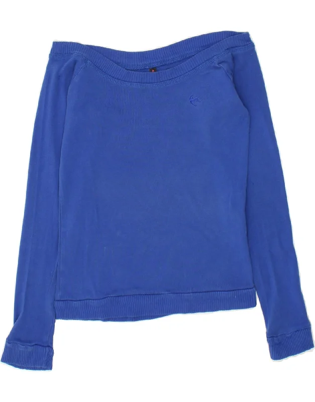FISHBONE Womens Off Shoulder Sweatshirt Jumper UK 4 XS Blue Cotton Zip Hoodie Drawstring Kangaroo Pocket FISHBONE Womens Off Shoulder Sweatshirt Jumper UK 4 XS Blue Cotton Zip Hoodie Drawstring Kangaroo Pocket