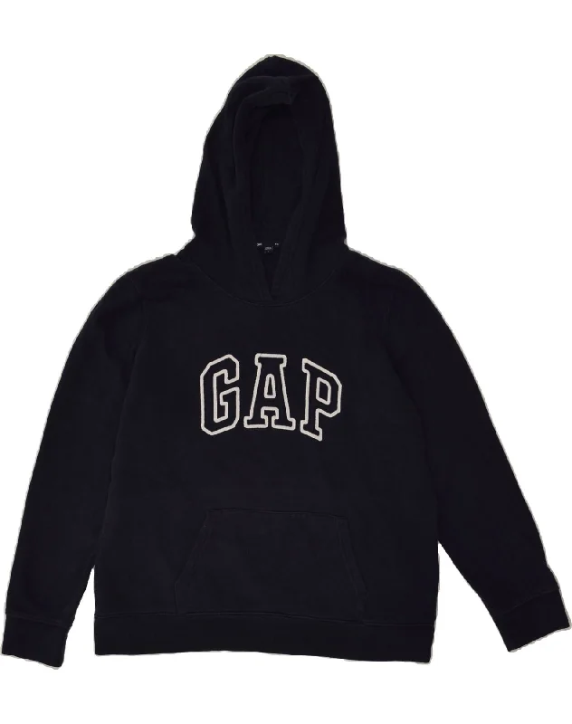 GAP Womens Graphic Hoodie Jumper UK 16 Large Navy Blue Cotton Hoodie with Hem Patch Decorative Personalized GAP Womens Graphic Hoodie Jumper UK 16 Large Navy Blue Cotton Hoodie with Hem Patch Decorative Personalized