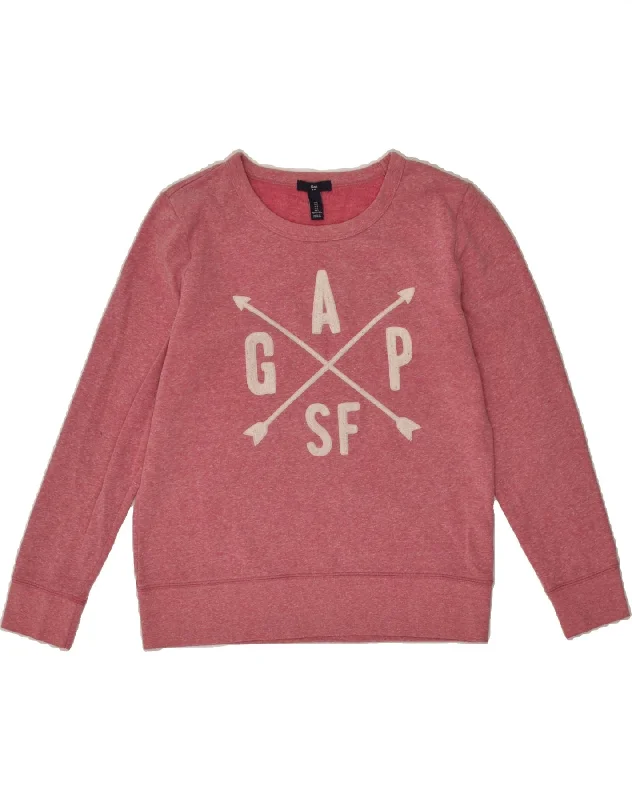 GAP Womens Graphic Sweatshirt Jumper UK 10 Small Pink Cotton Hoodie with Hem Raw Edge Edgy Unfinished GAP Womens Graphic Sweatshirt Jumper UK 10 Small Pink Cotton Hoodie with Hem Raw Edge Edgy Unfinished