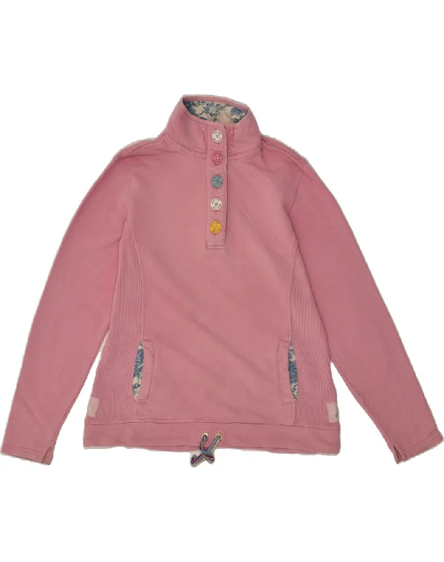 JOULES Womens Button Neck Sweatshirt Jumper UK 10 Small Pink Cotton Hoodie with Embroidery Detailed Premium JOULES Womens Button Neck Sweatshirt Jumper UK 10 Small Pink Cotton Hoodie with Embroidery Detailed Premium