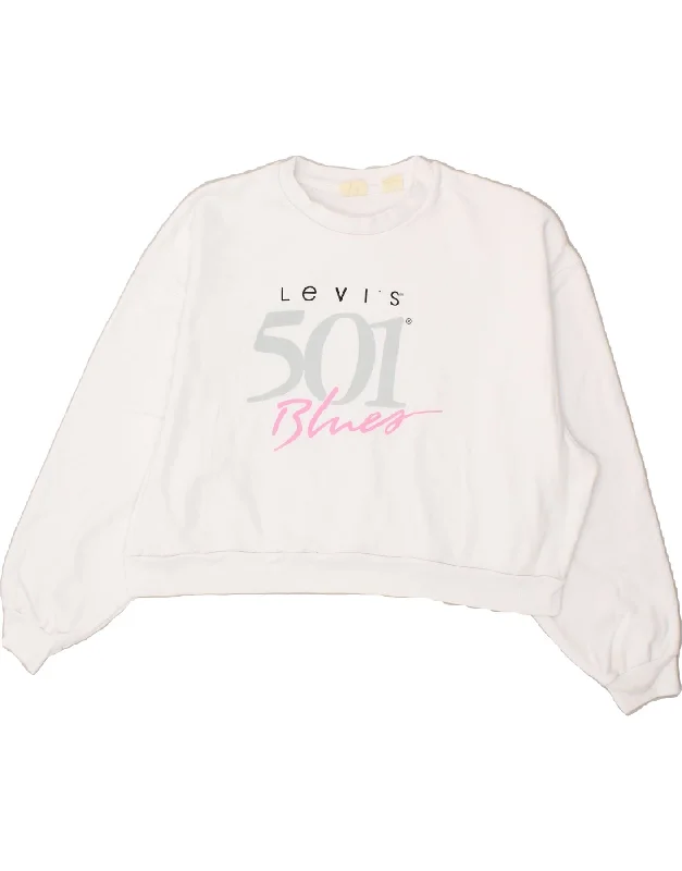 LEVI'S Womens Graphic Crop Sweatshirt Jumper UK 16 Large White Cotton Hoodie with Gradient Ombre Colorful LEVI'S Womens Graphic Crop Sweatshirt Jumper UK 16 Large White Cotton Hoodie with Gradient Ombre Colorful