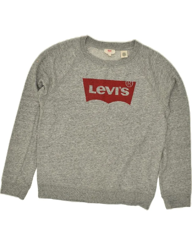 LEVI'S Womens Graphic Sweatshirt Jumper UK 10 Small Grey Cotton Hoodie with Velcro Closure Adjustable Secure LEVI'S Womens Graphic Sweatshirt Jumper UK 10 Small Grey Cotton Hoodie with Velcro Closure Adjustable Secure
