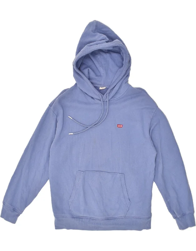 LEVI'S Womens Hoodie Jumper UK 14 Medium Blue Cotton Hoodie with Applique Textured Unique LEVI'S Womens Hoodie Jumper UK 14 Medium Blue Cotton Hoodie with Applique Textured Unique