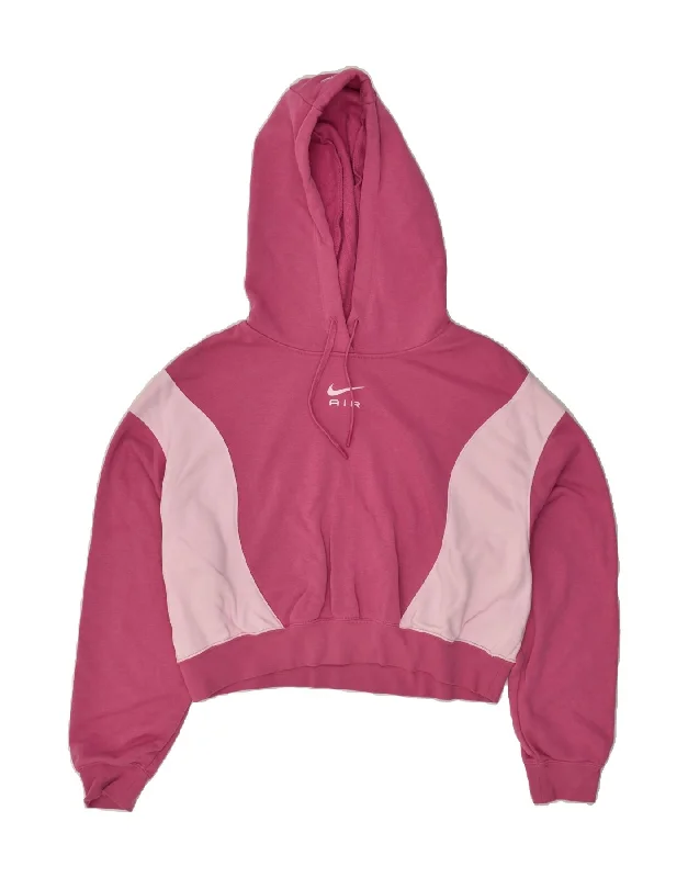 NIKE Womens Air Oversized Crop Hoodie Jumper UK 14 Medium Pink Colourblock Hoodie with Elastic Cuffs Stretchable Comfortable NIKE Womens Air Oversized Crop Hoodie Jumper UK 14 Medium Pink Colourblock Hoodie with Elastic Cuffs Stretchable Comfortable