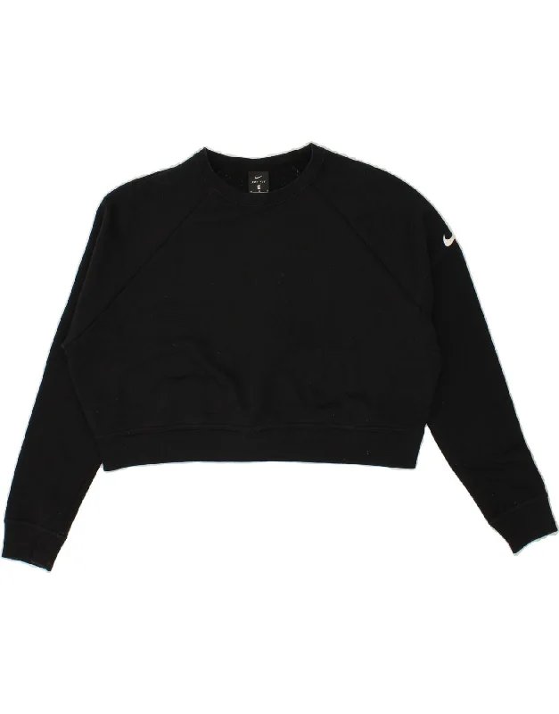 NIKE Womens Dri Fit Oversized Crop Sweatshirt Jumper UK 14 Medium Black Hoodie with Button Placket Classic Preppy NIKE Womens Dri Fit Oversized Crop Sweatshirt Jumper UK 14 Medium Black Hoodie with Button Placket Classic Preppy