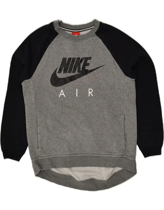 NIKE Womens Graphic Sweatshirt Jumper UK 10 Small Grey Colourblock Cotton Hoodie with Sequins Glamorous Eye-catching NIKE Womens Graphic Sweatshirt Jumper UK 10 Small Grey Colourblock Cotton Hoodie with Sequins Glamorous Eye-catching