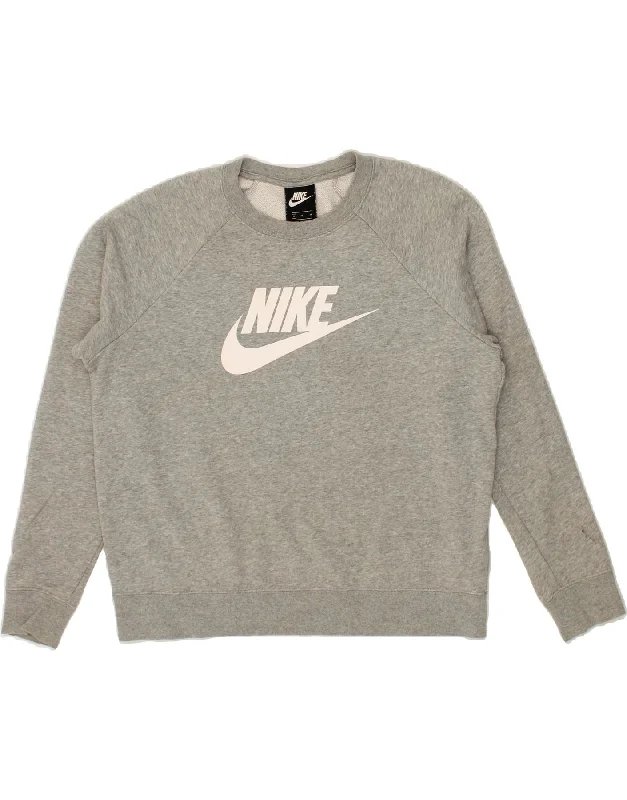 NIKE Womens Graphic Sweatshirt Jumper UK 14 Medium Grey Cotton Hoodie with High Neck Warm Protective NIKE Womens Graphic Sweatshirt Jumper UK 14 Medium Grey Cotton Hoodie with High Neck Warm Protective