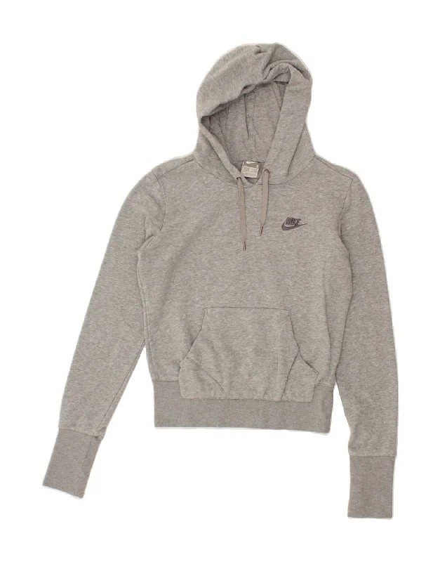 NIKE Womens Hoodie Jumper UK 10 Small Grey Cotton Hoodie with Set-In Sleeves Structured Classic NIKE Womens Hoodie Jumper UK 10 Small Grey Cotton Hoodie with Set-In Sleeves Structured Classic