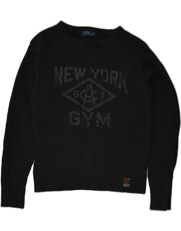 POLO RALPH LAUREN Womens Graphic Sweatshirt Jumper UK 14 Medium Black Hoodie with Mesh Breathable Sporty POLO RALPH LAUREN Womens Graphic Sweatshirt Jumper UK 14 Medium Black Hoodie with Mesh Breathable Sporty