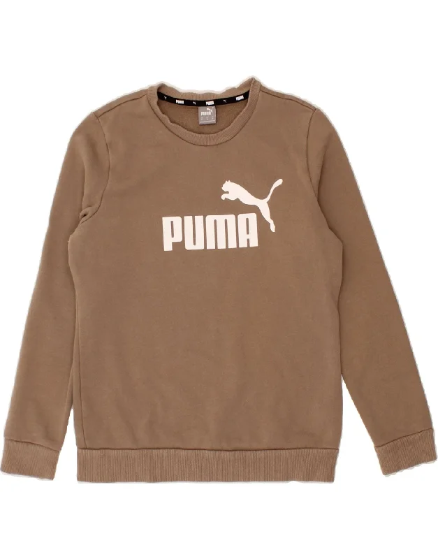 PUMA Womens Graphic Sweatshirt Jumper UK 14 Medium Brown Hoodie with Puffed Sleeves Voluminous Trendy PUMA Womens Graphic Sweatshirt Jumper UK 14 Medium Brown Hoodie with Puffed Sleeves Voluminous Trendy