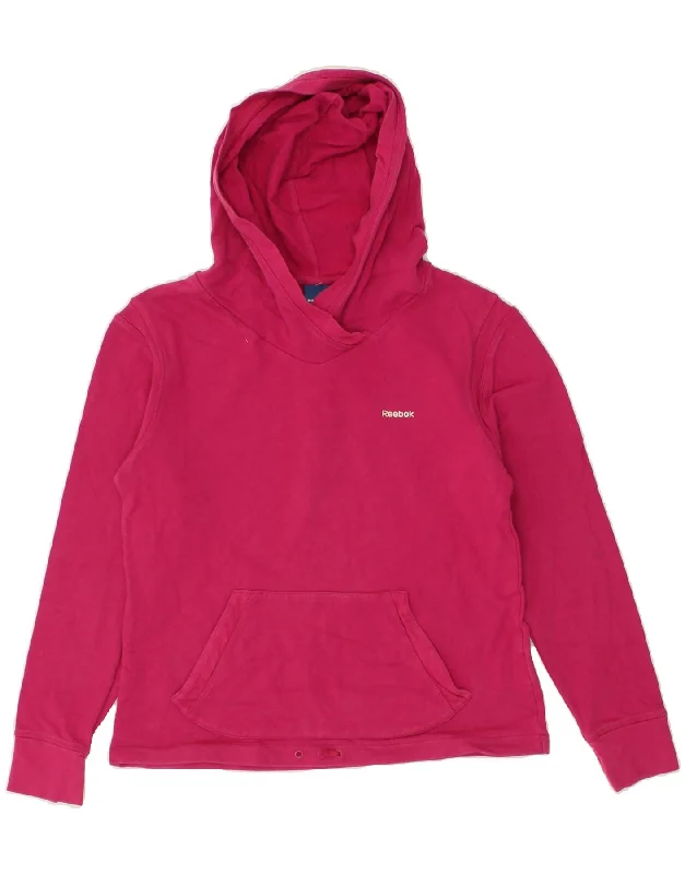 REEBOK Womens Hoodie Jumper UK 12 Medium Pink Cotton Hoodie with Hem Elastic Stretchable Comfortable REEBOK Womens Hoodie Jumper UK 12 Medium Pink Cotton Hoodie with Hem Elastic Stretchable Comfortable