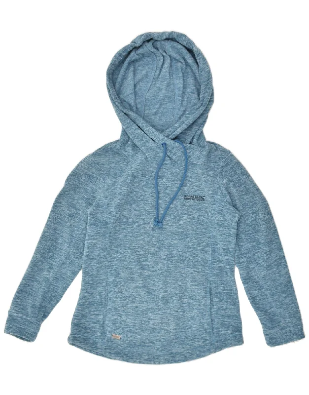REGATTA Womens Hooded Fleece Jumper UK 10 Small Blue Flecked Polyester Hoodie with Cropped Fit Short Trendy REGATTA Womens Hooded Fleece Jumper UK 10 Small Blue Flecked Polyester Hoodie with Cropped Fit Short Trendy