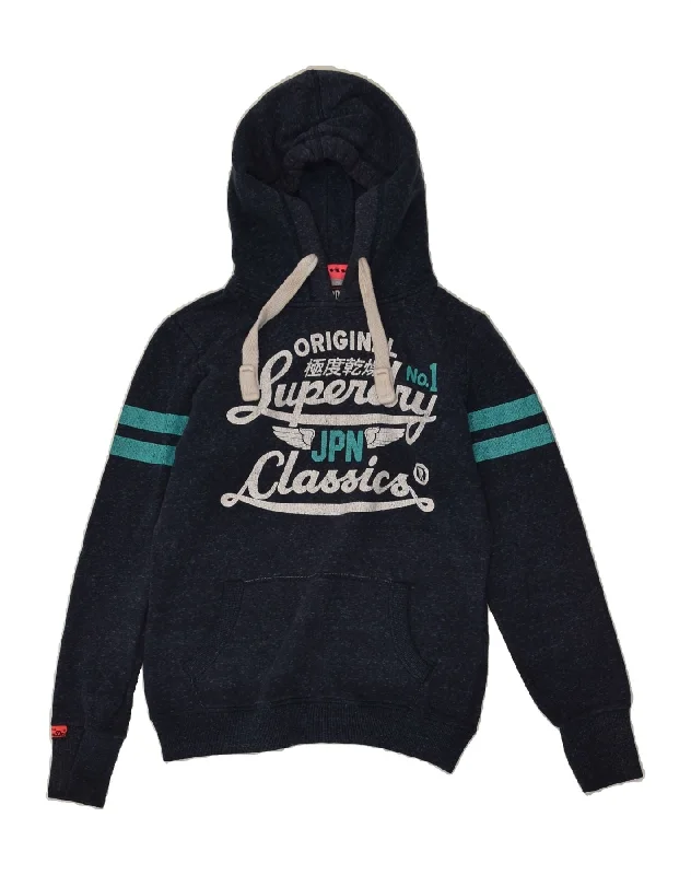 SUPERDRY Womens Classic Graphic Hoodie Jumper UK 10 Small Navy Blue Hoodie Jacket Zipper Layering SUPERDRY Womens Classic Graphic Hoodie Jumper UK 10 Small Navy Blue Hoodie Jacket Zipper Layering