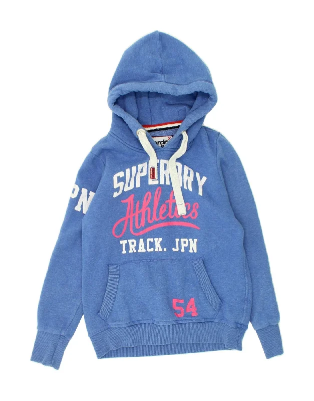 SUPERDRY Womens Track & Field Graphic Hoodie Jumper UK 14 Large Blue Hoodie with Elastic Waist Stretchable Comfortable SUPERDRY Womens Track & Field Graphic Hoodie Jumper UK 14 Large Blue Hoodie with Elastic Waist Stretchable Comfortable