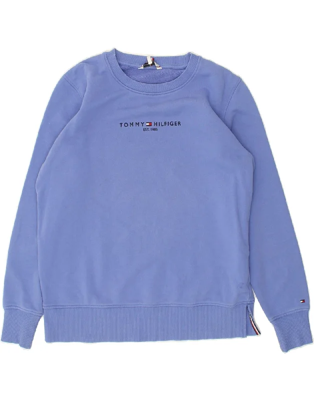 TOMMY HILFIGER Womens Graphic Sweatshirt Jumper UK 16 Large Blue Cotton Hoodie with Raglan Sleeves Sporty Comfortable TOMMY HILFIGER Womens Graphic Sweatshirt Jumper UK 16 Large Blue Cotton Hoodie with Raglan Sleeves Sporty Comfortable