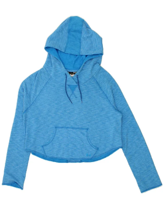 UNDER ARMOUR Womens Oversized Crop Hoodie Jumper UK 14 Medium Blue Hoodie with Mock Neck Collared Structured UNDER ARMOUR Womens Oversized Crop Hoodie Jumper UK 14 Medium Blue Hoodie with Mock Neck Collared Structured