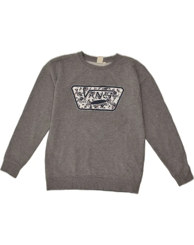 VANS Womens Graphic Sweatshirt Jumper UK 10 Small Grey Hoodie with Pocket Utility Practical VANS Womens Graphic Sweatshirt Jumper UK 10 Small Grey Hoodie with Pocket Utility Practical