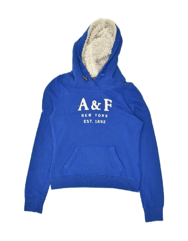 ABERCROMBIE & FITCH Womens Graphic Hoodie Jumper UK 14 Medium Blue Hoodie with Hem Contrast Bold Stylish ABERCROMBIE & FITCH Womens Graphic Hoodie Jumper UK 14 Medium Blue Hoodie with Hem Contrast Bold Stylish