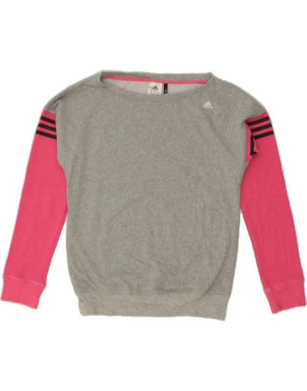 ADIDAS Womens Climalite Sweatshirt Jumper UK 8/10 Small Grey Colourblock Hoodie with Hem Ribbing Snug Secure ADIDAS Womens Climalite Sweatshirt Jumper UK 8/10 Small Grey Colourblock Hoodie with Hem Ribbing Snug Secure