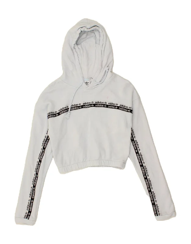 ADIDAS Womens Crop Graphic Hoodie Jumper UK 6 XS Blue Hoodie with Drawstring Waist Adjustable Fitted ADIDAS Womens Crop Graphic Hoodie Jumper UK 6 XS Blue Hoodie with Drawstring Waist Adjustable Fitted