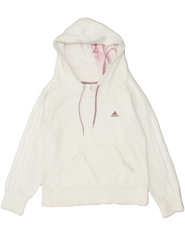 ADIDAS Womens Crop Hoodie Jumper UK 10 Small White Cotton Hoodie with Elastic Waist Stretchable Comfortable ADIDAS Womens Crop Hoodie Jumper UK 10 Small White Cotton Hoodie with Elastic Waist Stretchable Comfortable