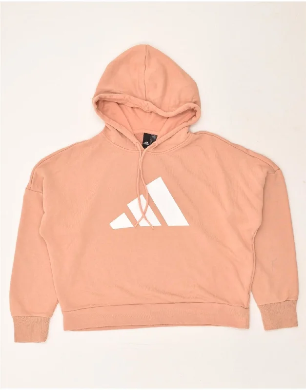 ADIDAS Womens Graphic Crop Hoodie Jumper UK 8/10 Small Orange Cotton Hoodie with High Neck Warm Protective ADIDAS Womens Graphic Crop Hoodie Jumper UK 8/10 Small Orange Cotton Hoodie with High Neck Warm Protective