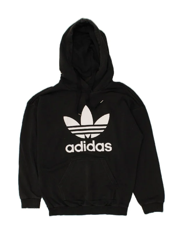 ADIDAS Womens Graphic Hoodie Jumper UK 10 Small Black Cotton Hoodie with Patch Decorative Personalized ADIDAS Womens Graphic Hoodie Jumper UK 10 Small Black Cotton Hoodie with Patch Decorative Personalized