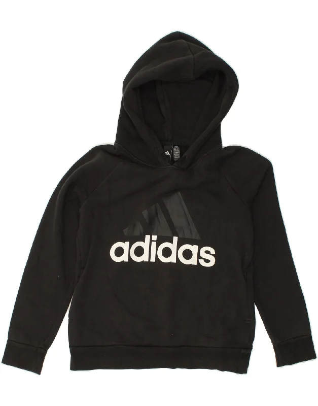 ADIDAS Womens Graphic Hoodie Jumper UK 12/14 Medium Black Cotton Hoodie with Distressed Vintage Worn ADIDAS Womens Graphic Hoodie Jumper UK 12/14 Medium Black Cotton Hoodie with Distressed Vintage Worn